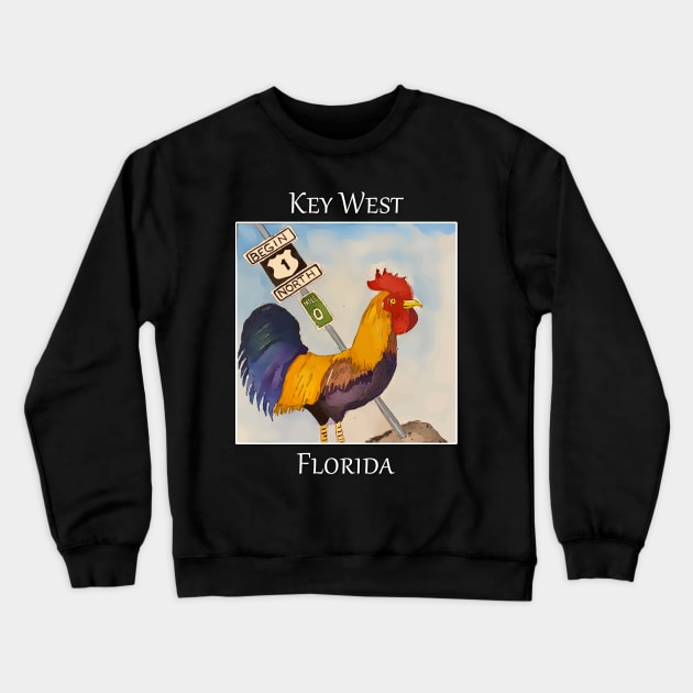 Rooster and Mile marker 0 famous in Key West, Florida Crewneck Sweatshirt by WelshDesigns